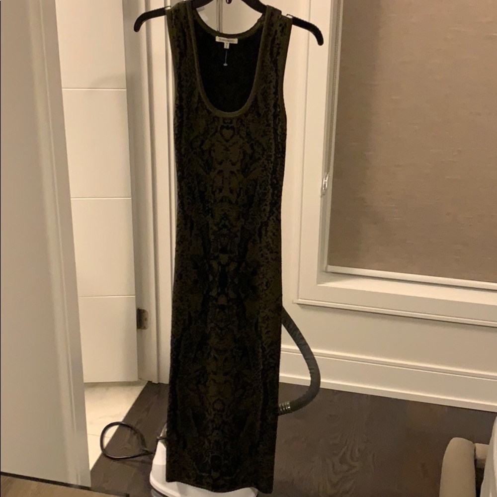Olive green and black snake dress